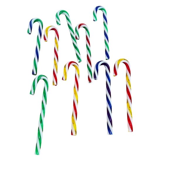 Candy Cane Christmas Ornaments Set Of 10 Multicolor Striped Plastic - Picture 3 of 3